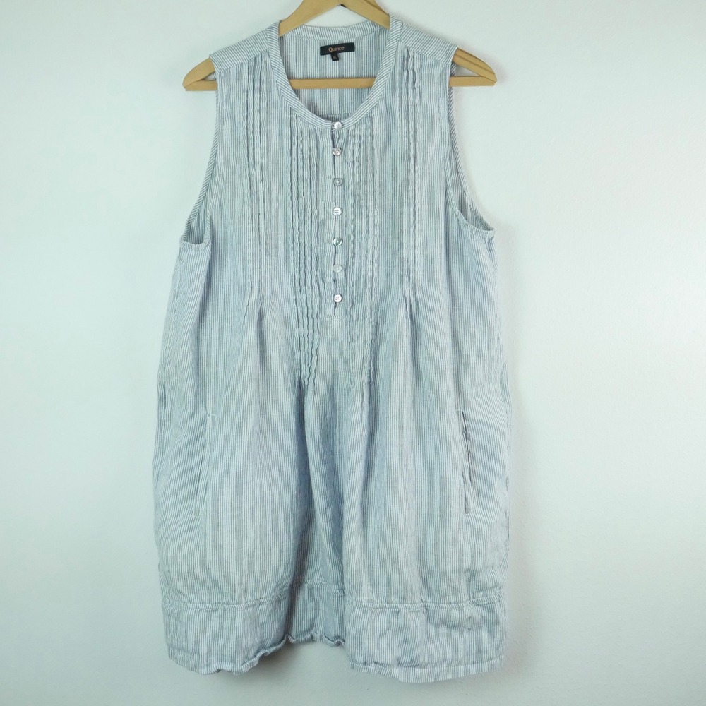 Quince 100% Linen Sleeveless Swing Dress Striped Pintuck Shift Dress XL Shift